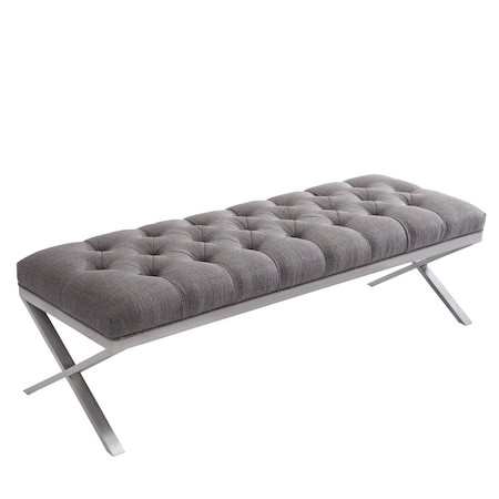 Armen Living Milo Bench in Brushed Stainless Steel finish with Gray Fabric LCMIBEGR